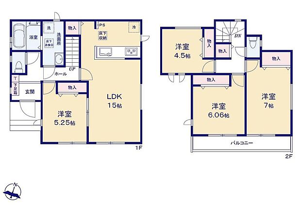 【4LDK】●家族とのつながりを意識した見通しのいいリビングは会話が弾んでみんなを笑顔にします!
●玄関近くに洗面スペースを設けた新生活仕様にフィットできる住まい
●全居室南向きで陽当たり良好♪
