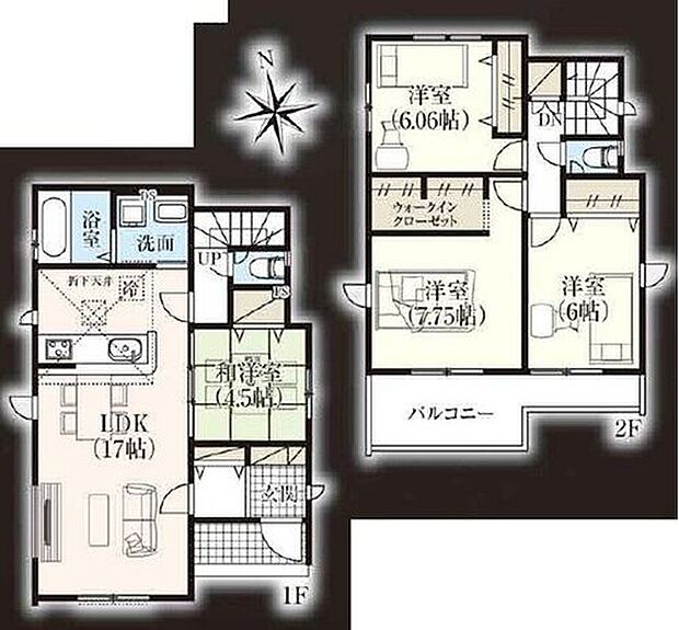 【4LDK】●隣り合う和室を開放すれば、ひときわ広々とした空間になるリビングダイニング
●リビングスルー階段ですので自然と家族の集まる憩いの空間
●ライフスタイルに合った動線、水回り集中設計で家事動線スムーズ