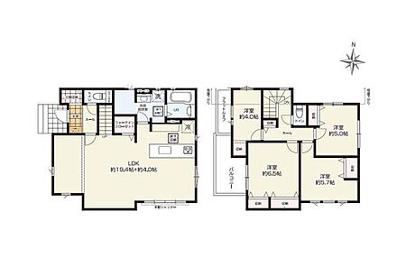 ●家族とのつながりを意識した見通しのいい23帖超のリビングは会話が弾んでみんなを笑顔にします！
●効率的でストレスのない家事動線。水回りが集中しており、移動がスムーズです♪ 