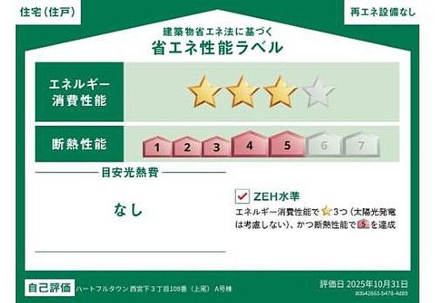 【【省エネ性能ラベル】】こちらの物件はZEH水準を満たした、省エネ性能に優れた物件です。光熱費を抑えて暮らすことができるだけでなく、「熱の入りにくさ・逃げにくさ」という観点でも影響を受けにくい建物のため、長く快適にお過ごしいただけます♪※本ラベルは特定の住戸の性能を示すものであり、全ての住戸の性能を示すものではありません。