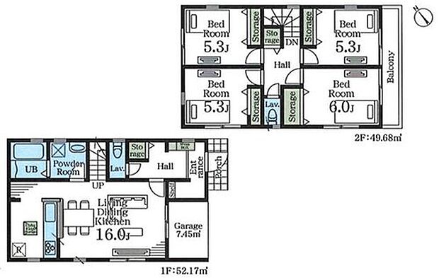 【4LDK】●家族間のコミュニケーションが自然とうまれるリビング階段♪
●ホール収納+各室収納を完備♪豊富な収納で綺麗なお部屋を保てます♪
●水回りが集中しており家事動線の良い間取り♪