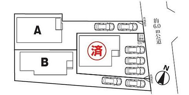 【 全体区画図】閑静な住宅地☆カースペースは2台分ご用意。空いたスペースは駐輪場としてもお使いいただけます◎