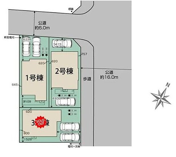 【全体区画図】閑静な住宅地☆カースペースは2台分ご用意。空いたスペースは駐輪場としてもお使いいただけます◎