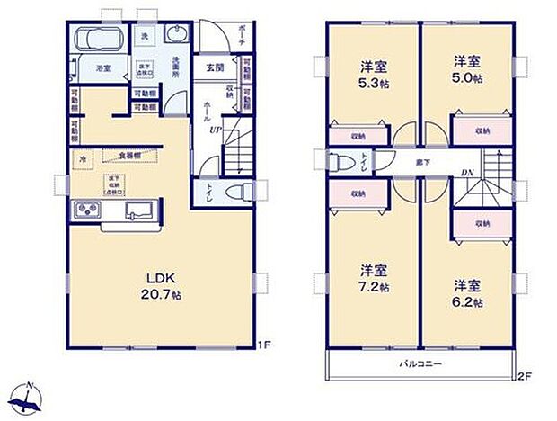 【4LDK】●可動棚付き収納を多数完備！かさばる荷物も効率よく収納でき綺麗なお部屋を保てます♪
●ＬＤＫは広々20帖超え♪家具レイアウトの幅も広がります♪