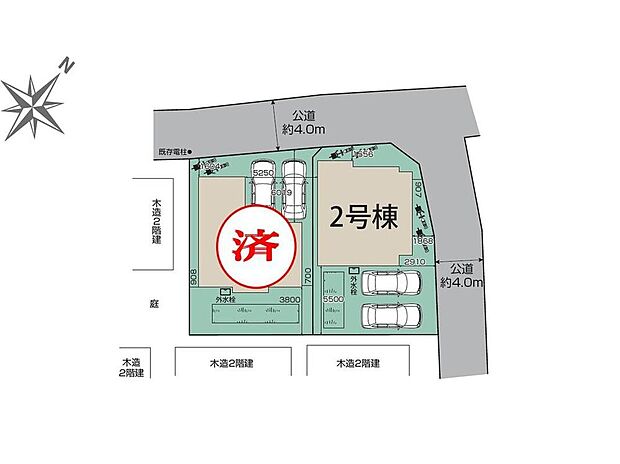 【全体区画図】閑静な住宅地☆カースペースは2台分ご用意。空いたスペースは駐輪場としてもお使いいただけます◎