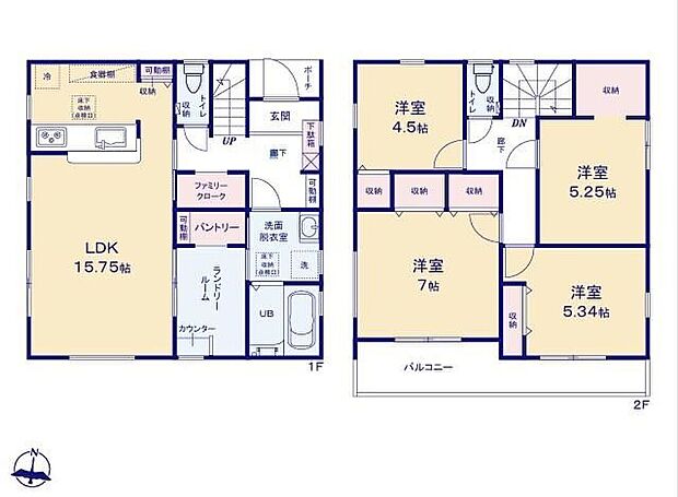 【4LDK】●家事を手助けする食洗機付システムキッチン採用♪
●パントリー、ファミリークローゼットやWICなど、大型収納でお部屋をスッキリ!
●南側バルコニーは2部屋から出られて便利♪