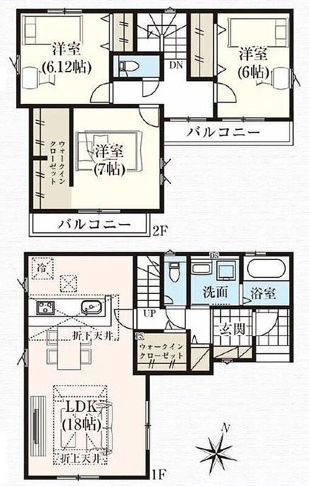 【3LDK】●全居室6帖超の3LDK♪●玄関にはWIC♪アウターやアウトドア用品などの収納に便利です●居室を通らずバルコニーの出入りできます