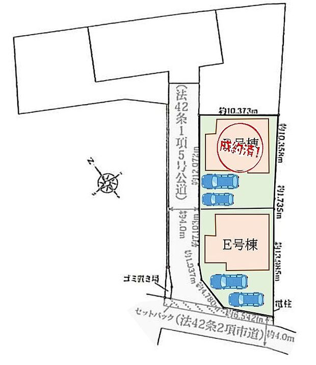 【全体区画図】閑静な住宅地☆カースペースは2台分ご用意。空いたスペースは駐輪場としてもお使いいただけます◎