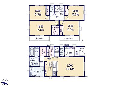 ●広々LDK16帖！対面キッチンでお部屋全体を見渡せます♪●７．５帖の主寝室にはウォークインクローゼットを完備！増えがちな衣類やバッグなどを効率よく収納できます！ 