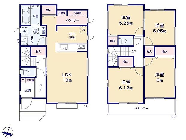 【4LDK】●家族とのつながりを意識した見通しのいいリビング！●効率的でストレスのない家事動線。水回りが集中しており、移動がスムーズです♪●常備食のストックや家電の収納に役立つパントリー付