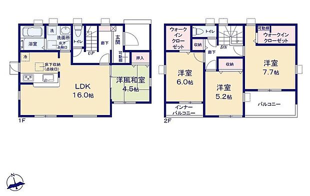 【4LDK】●あると落ち着く『和室』付♪家事の休憩スペースやお子様のお昼寝スペースとしても活躍します♪
●ウォークインクローゼットを2か所完備!増えがちな衣類やバッグなどを効率よく収納できます!