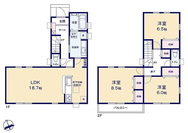 【3LDK】●効率的でストレスのない家事動線♪
●家族とのつながりを意識した見通しのいいリビング
●1階は家族が集まる団欒スペース、2階はそれぞれ自分時間を過ごせるスペース♪