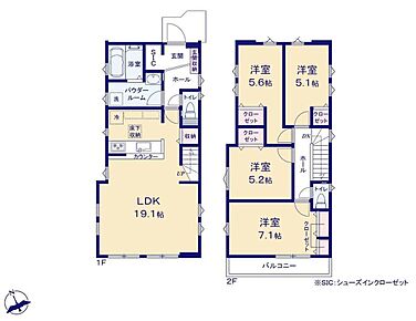 ●家族とのつながりを意識した見通しのいい19帖超のリビングは会話が弾んでみんなを笑顔にします！●効率的でストレスのない家事動線。水回りが集中しており、移動がスムーズです♪●SIC付きで玄関すっきり♪ 