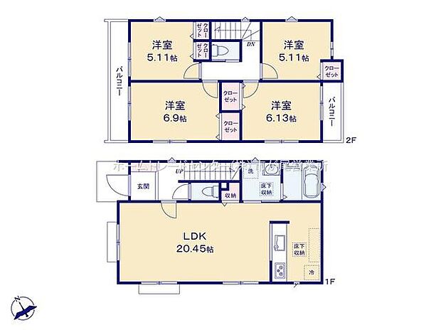 (1号棟)、価格7280万円、4LDK、土地面積126.74m2、建物面積97.7m2