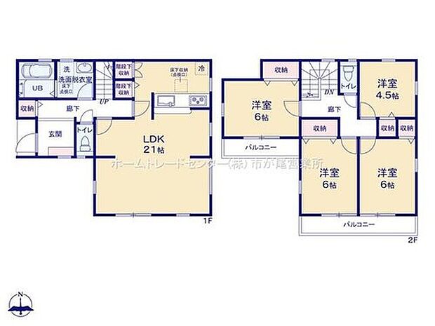 【4LDK】LDKは広々２１帖、人気の対面式キッチン採用！
全居室２面採光＆収納完備！
２部屋より出入り可能、ワイドバルコニー♪