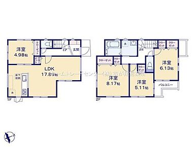 LDKはゆとりの１７．８９帖、人気の対面式キッチン採用♪
主寝室は広々８．１７帖！
全居室に収納完備しております☆
お洗濯も効率的、２階浴室♪
広々としたバルコニー設置！ 