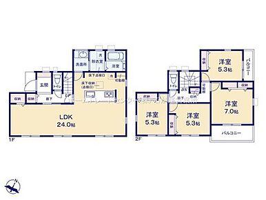 玄関の廊下には収納あり☆
LDKは広々２４帖、人気のオープンキッチン採用！
水回りを集約、機能的な家事動線♪
全居室に収納完備！
２面バルコニー♪ 