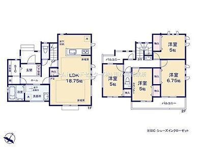 玄関シューズインクローゼット有！LDKは広々１８．７５帖、人気の対面式キッチン採用！全居室に収納完備！２部屋より出入り可能、ワイドバルコニー☆ 