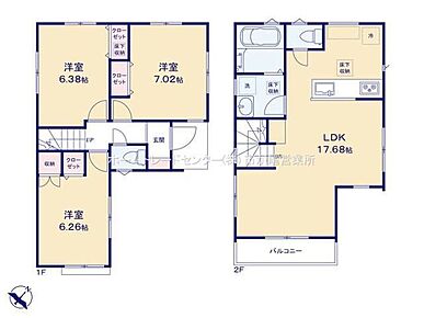 全居室６帖以上！全居室２面採光＆収納完備しております☆
LDKはゆとりの１７．６８帖、人気の対面式キッチン採用♪
水回りを集約させた、効率的な家事動線☆
広々としたバルコニー設置！ 