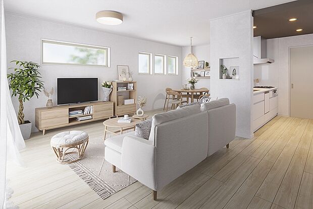 LDK(イメージ画像)キッチンからリビング全体を見渡せる作りでちいさなお子様がいる家庭でも目が届き安心です。※イメージの為実際と異なる場合があります。