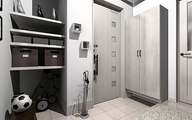 土間収納（イメージ画像）煩雑になりがちな玄関周りも収納が豊富でたっぷり収納できます。※イメージのため実際と異なる場合があります。