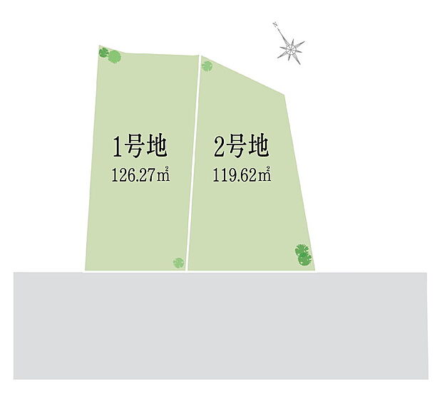 【区画図】南向きのゆとりと、2区画だけの静けさ。全2区画という穏やかな規模感に加え、南向きならではの心地よさを備えています。