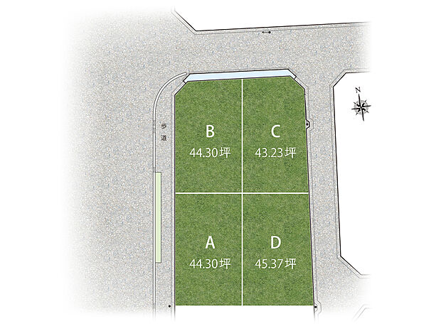 【SmileTown New亀山】敷地ゆったり約43坪～45坪超！駅近×多彩な買い物施設が揃い、お子さまが遊べる船場川東公園まで徒歩約3分！西側道路は約16m幅で見通しが良く、歩道も整備されています。