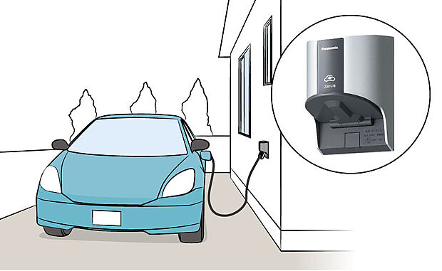 【EV・PHEVコンセント】電気自動車(EV)・プラグインハイブリッド(PHEV)車の充電コンセントも標準装備。電気がつなぐ、暮らしとクルマのよりよい明日へ。