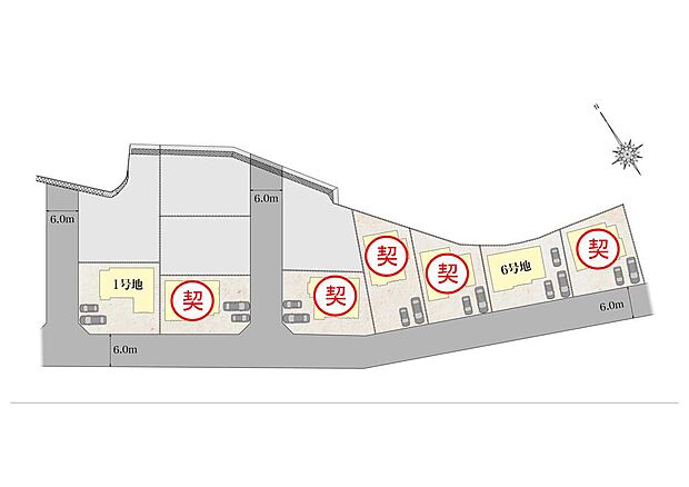 全7区画の閑静な住宅街
駐車場2台～3台可能
