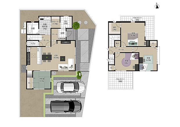 【完成予想図（7号地）】
縦長の窓・ダークカラーの外壁・キューブ型の外観は、スタイリッシュな印象を与え、個性と存在感を醸し出すデザインです。大きい窓にはシャッターがついているため、防犯・防災面も安心。