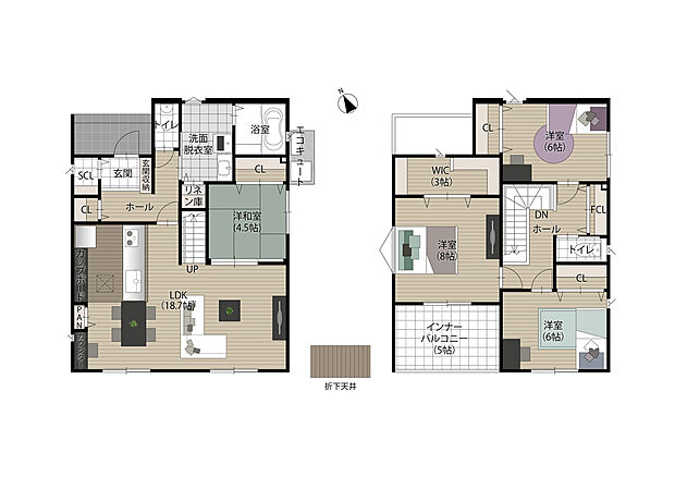 2号地　3560万円　建物：114.26m2(34.56坪)・土地：170.44m2(51.55坪)