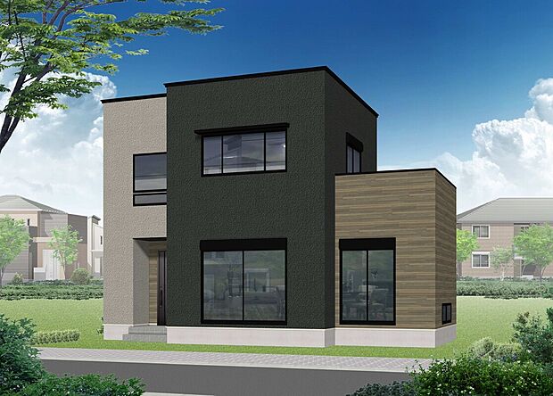 【1号地完成予想図】
大きな窓からたっぷりの自然光が差し込む心地の良い邸宅♪6.5帖の開放的なワイドバルコニーや豊富な収納設備など暮らしやすさにこだわった住まいです。