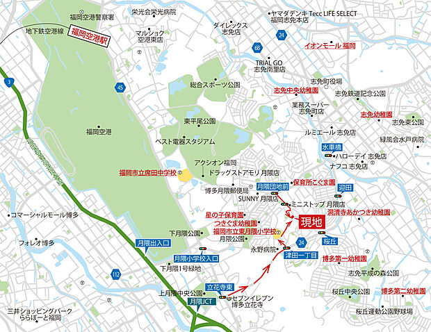【狭域/map】
分譲地周辺は公園が点在する子育てファミリーに優しい立地♪小学校まで徒歩6分とお子様の通学も安心です。生活利便施設が徒歩圏内に揃う暮らしやすい住環境が整っています。