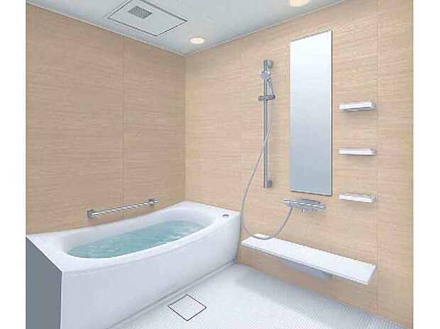 【浴室】【断熱浴槽搭載!浴室乾燥暖房機も標準装備♪】断熱材ですっぽりと覆われた「まほうびん浴槽」は4時間後の温度変化がなんと-2℃!いつも適温で入浴でき、経済的です!