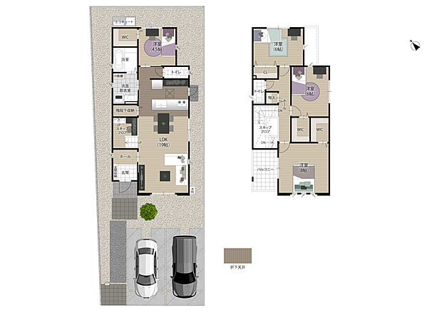 【4LDK】上部吹き抜けスッキップフロアはお子様の宿題やリモートワークに大活躍します。大容量のウォークインクローゼットを1階洋室、2階洋室、主寝室に配置しました！