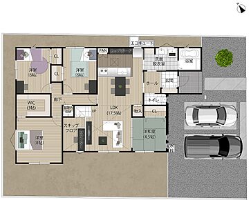 【4号地/スキップフロアのある家】
人気のスキップフロア採用プラン。お子様の小部屋など多様な使い方ができます。お料理しながらもお部屋全体を見渡すことができるため、小さなお子様がいるご家庭も安心です。 