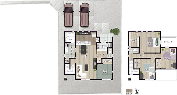 【4LDK】【LDK19帖+和室4.5帖の広々空間の家】
・LDK19帖
・3帖のサニタリールーム
・和室4.5帖
・収納(シューズクローク、パントリー、1階ホール、階段下、WIC)