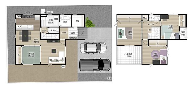 【4LDK】【2号地/広々ワイドバルコニーのある家}】
南西面に6.0帖のワイドバルコニーを設置♪気持ちの良いお洗濯はもちろん、おうちカフェやペットとの遊び場など多目的な使い方が楽しめるのも魅力的です。