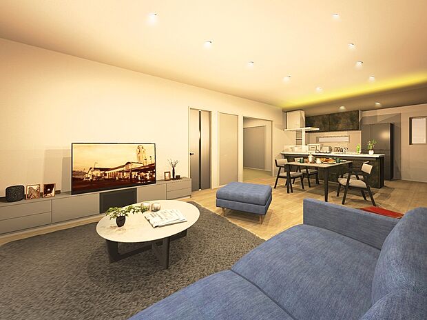 【LDK※イメージパース】<3号地:3080万円>キッチンの上部は間接照明でオシャレに演出してくれます。