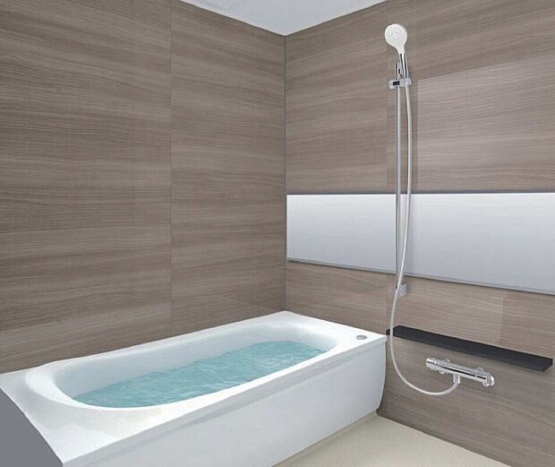 【内観イメージ】他分譲地にて同仕様のモデルハウス（完成物件）ご案内できます♪お子様と一緒に入ることも可能なゆとりのある設計です。1日の疲れを癒し、リフレッシュできます。便利な浴室乾燥機を完備。