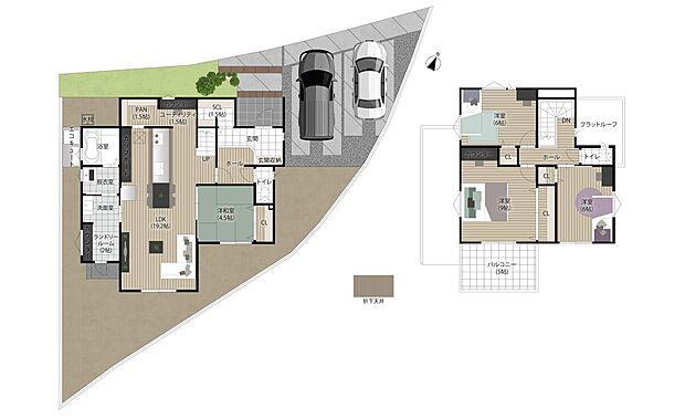 【4LDK】【1号地/ランドリールームのある家】
外へとつながる勝手口とカウンターを設けたランドリールームをプランニング♪洗濯・干す・畳むを完結でき、家事の効率もUP。天候に左右されずお出かけの際にも安心です。