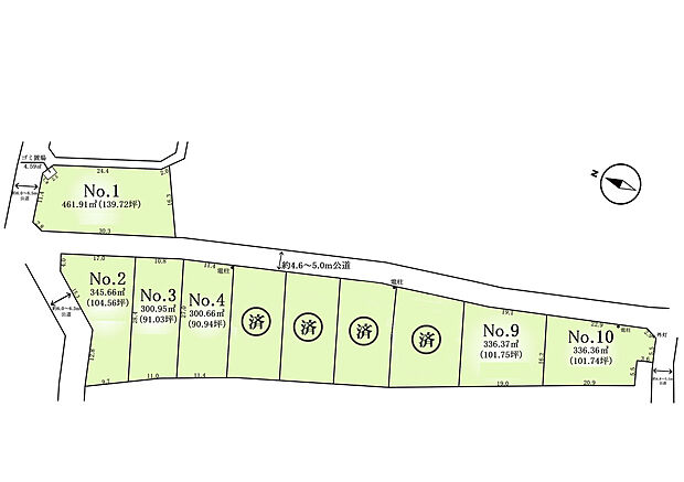 全10区画の大型分譲地。90坪以上の広大敷地のため、横に広がる平屋建築も余裕です!