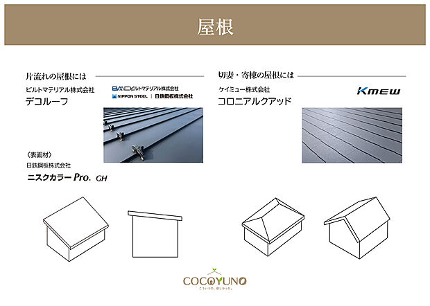 【選べる2種類の屋根】屋根形状に応じて、機能性とデザイン性を考えた屋根材を選べます。