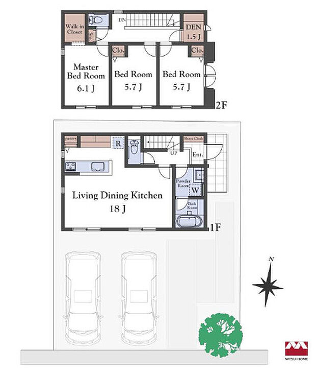 【(E区画)間取りイメージ】【E区画プラン例】建物価格2,156万円(税込)建物面積89.42m2(27.04坪)※付帯工事費(屋外設備・地盤改良・基本外構)と設計料にて約550万円別途必要。※MOCX GARDEN仕様の金額です。※プランは一例です。プランはお客様が自由に決定できます。