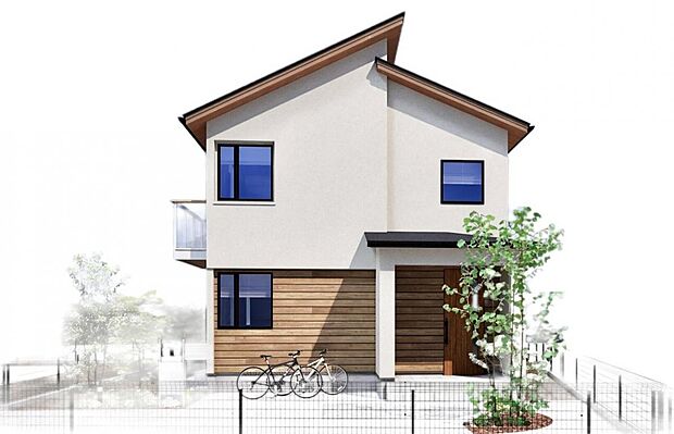 【【5号地】建物プラン例 外観イメージ】建物プラン例:建物価格2,654万円(税込)/建物面積 99.98m2。このプランは一例で、間取り等は自由に決定できます。建物本体価格の他に別途外構工事費・建物確認申請費用等、約690万円(税込)が必要となります。