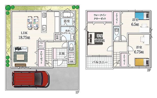【3LDK】約18.75帖の広々LDKが魅力の3LDKプラン！水まわりの動線も良く、家事効率も◎。快適で実用的な暮らしを叶える住まいです。