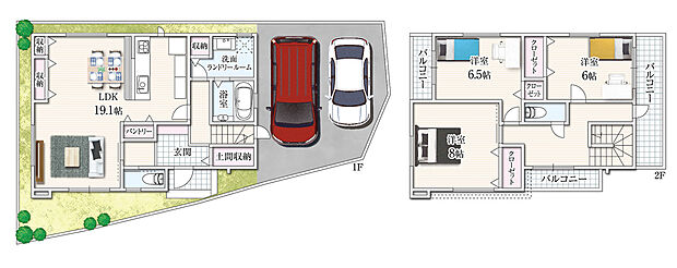 【3LDK】仕分けしやすいリビング収納と、2ヵ所のホールを設けた広々回遊動線。広い敷地を活かした3帖WIC付き。高級感溢れるマイホームを実現