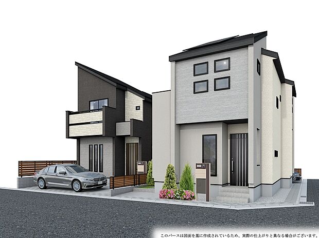 【【完成予想図】】全居室が南向きに配置されています。日当り・通風の良い住まい。1階にLDKと水回りが集約されており、家事・生活動線の良い設計です。※1号棟成約