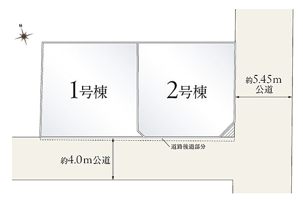 【【全体区画図】】角地を含む全2棟の新築分譲住宅！1台分の駐車が可能なカースペースが設けられており、マイカーライフが叶います(車種による)。