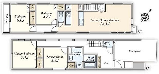 【4LDK】ご家族が集うLDKは、約18.1帖のゆとりある広さ。採光やプライバシーに配慮された、2階リビングが採用されています。外からの視線を気にせず、ご家族皆様で寛ぐことができます。